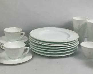 Milk Glass Dinnerware and Beverage Set