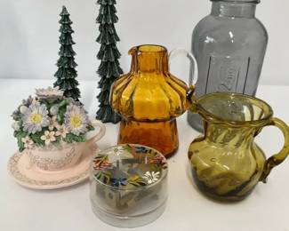 Vintage Glass Decor and Department 56 Trees Lot