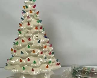 Vintage Ceramic Lighted Christmas Tree with Color Bulbs