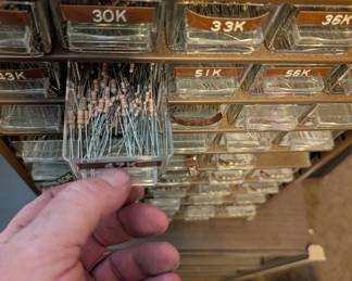 1000'S  OF RESISTORS IN CABINETS AND SORTED