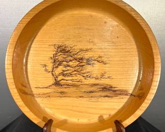 B. Brennenan hand turned bowl with wood burned design 