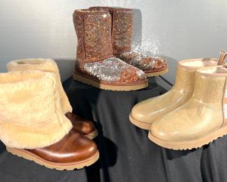 Incredible array of size 10 famous brand boots and footwear. Many never worn! New UGG boots shown here