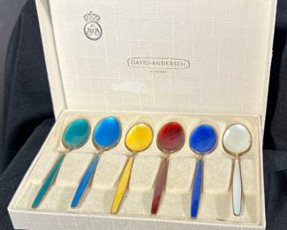 David-Andersen Norwegian sterling demitasse spoons with guilloche enamel