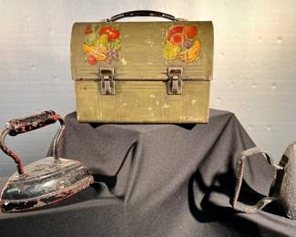 Vintage lunchbox and flat irons