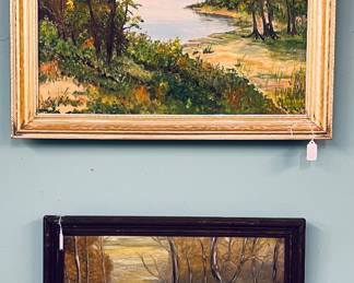 Framed landscapes in oil