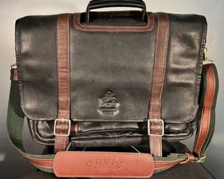 Orvis leather briefcase messenger bag with The Greenbrier resort logo