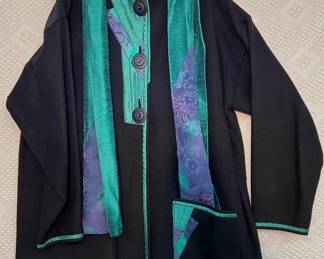 Sensational black, turquoise and purple jacket with intricate artistic details XL