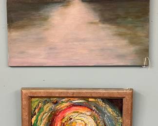 Serene landscape and abstract paintings