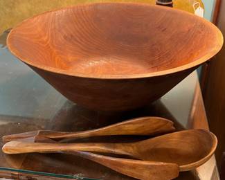 Allen Ritzman Large hand turned salad bowl and tongs
