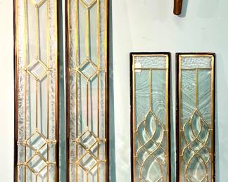 Gorgeous  leaded glass panels, pair of kerosene lanterns