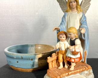 Guardian angel made in Sri Lanka, signed pottery bowl