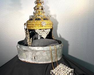 Thai head dress crown with stand, cuffs, necklace, buckle