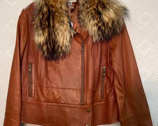 Preston & York leather and fur jacket XL