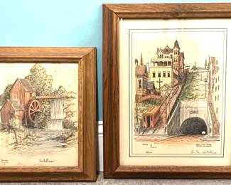 (L) Hutchin’s  Mill print (R)Hutchin’s “Angels Flight Railway”