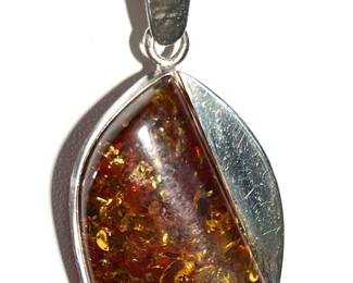 Sterling chain with amber pendant