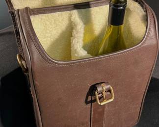 Leather,  fleece-lined bottle carrier