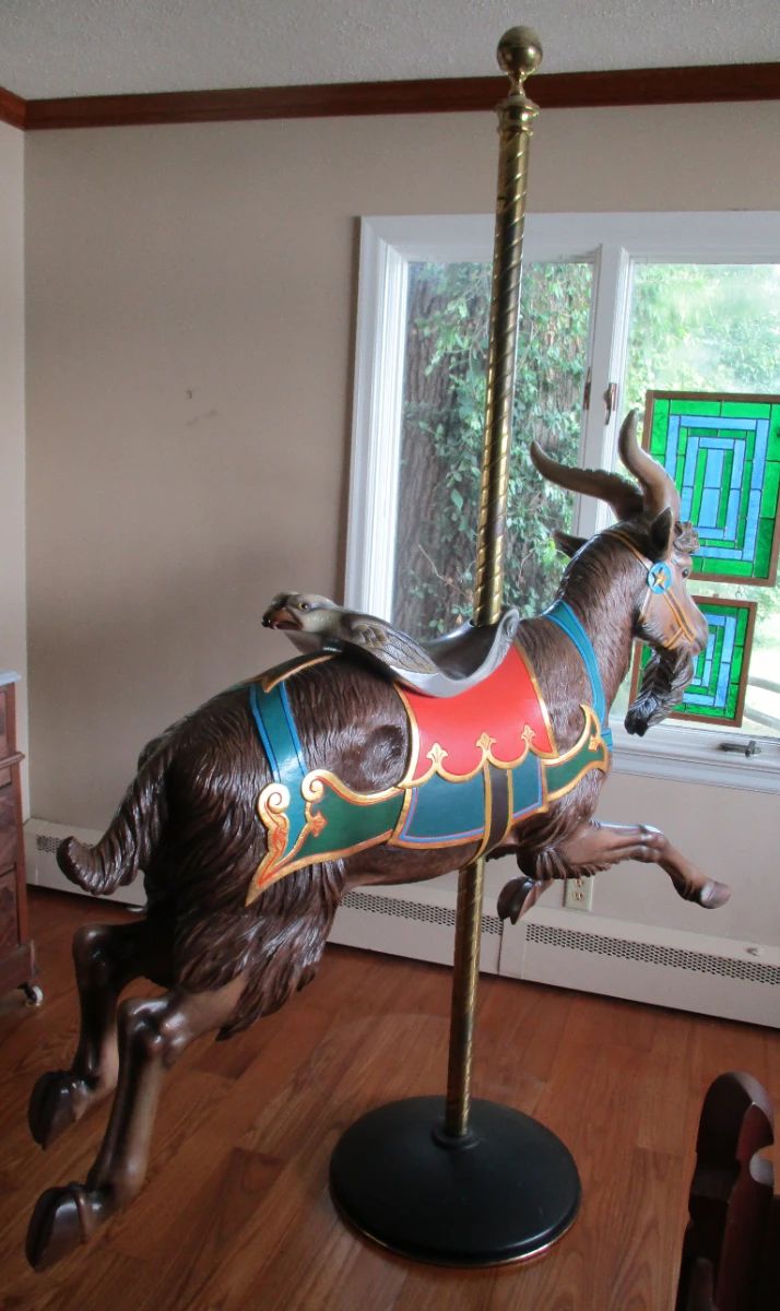 Gustav Dentzel Galloping Goat approximate 62''x 63'', Built circa 1900 Restored in 1970 by Marianne Stevens 