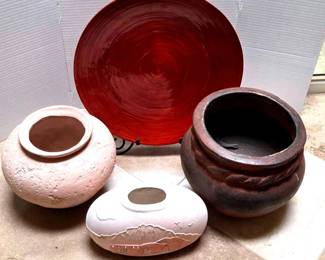 3 Pots And Platter On Easel