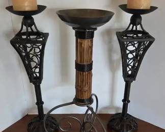 Three Tall Metal Candlesticks
