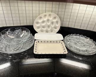 Lg Group Of Cut Glass  Porcelain Serving Trays