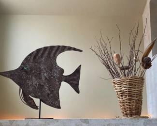 Large Angel Fish  Woven Basket With Natural Flowers