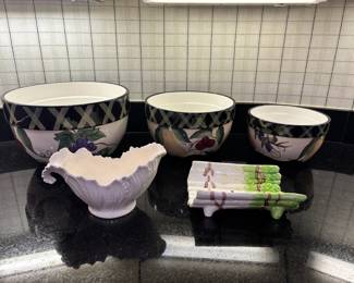 Lg Painted Fruit Bowls, Vint Asparagus Plate, Lenox