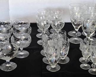 Etched Glass Sunflower Stemware