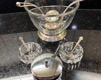 Delicate Sterling Spoons W Bowl  Saltcellars