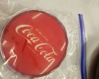 1950s Coca-Cola glass button - soda fountain placard 