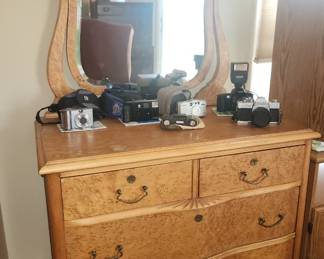 Vintage birds eye maple dresser with mirror
