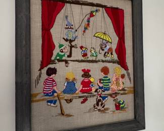 Vintage Paragon Puppet Show Crewel Embroidery