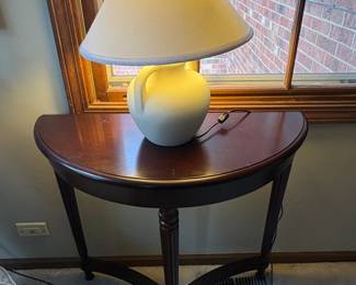 Traditional DemiLune Console Table and Ceramic Jug Lamp