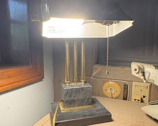 Vintage Robert Sonneman Style Bankers Desk Lamp with Marble Base