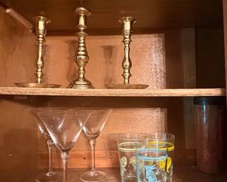 Vintage Brass Candlesticks and Assorted Glassware Collection fourth image