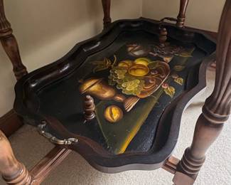 Vintage Toleware Tray Top Accent Table with Turned Legs third image