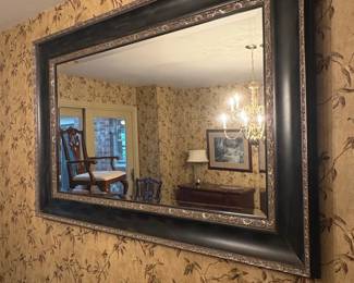 Large Rectangular Wall Mirror with Black and Silver Ornate Frame