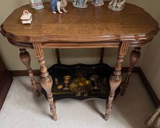 Vintage Toleware Tray Top Accent Table with Turned Legs second image