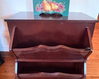 Vintage Wooden Magazine Rack with Cabinet and HandPainted Caddy second image