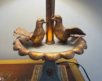 Vintage Gilded Bird Lamp with Doves second image
