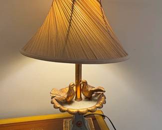 Vintage Gilded Bird Lamp with Doves