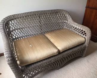 Vintage Rattan Loveseat with Cushions