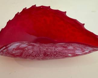 Murano Style Red Cased Art Glass Shell Bowl