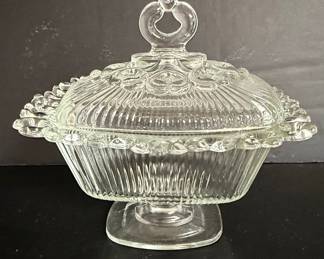 Indiana Glass Lace Edge Covered Candy Dish