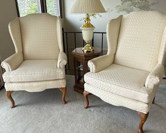 Pair of Queen Anne Style Wingback Chairs by Thomasville