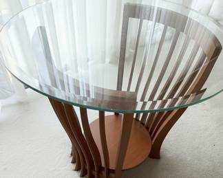 Contemporary Slat-Base Glass Top Accent Table Style