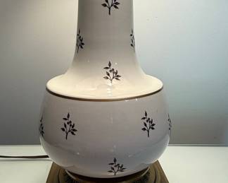 Mid-Century Porcelain Table Lamp - White Floral