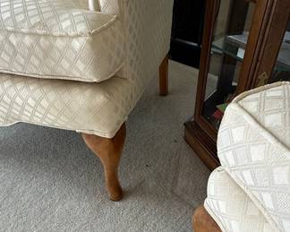 Pair of Queen Anne Style Wingback Chairs by Thomasville