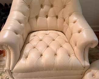 Chesterfield pair of matching chairs with ottoman