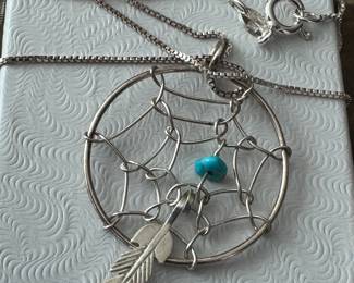 Sterling silver native dream catcher necklace