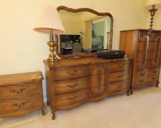 Bassett nightstand/dresser/mirror and highboy.